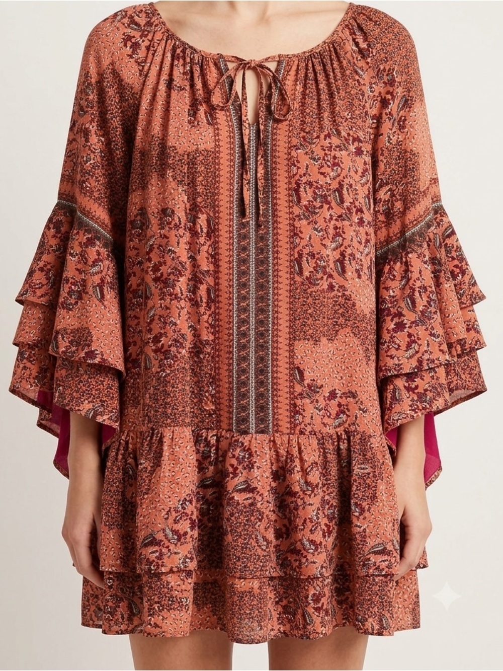 Altar'd State Printed Long Sleeve Tunic Shirt Boho Bohemian Size Small